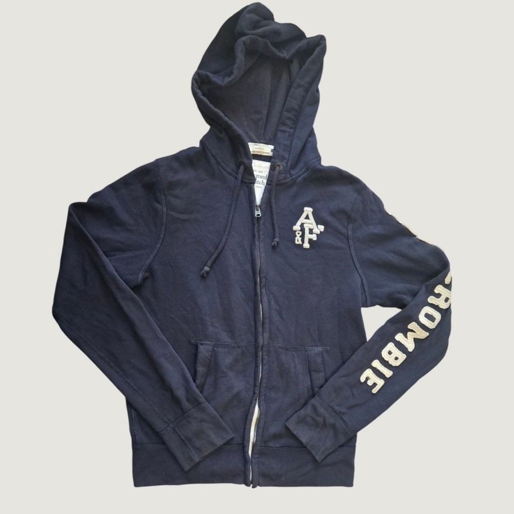 Abercrombie & Fitch Muscle Fit Full Zip Hoodie Mens M Navy Applique Logo Y2K